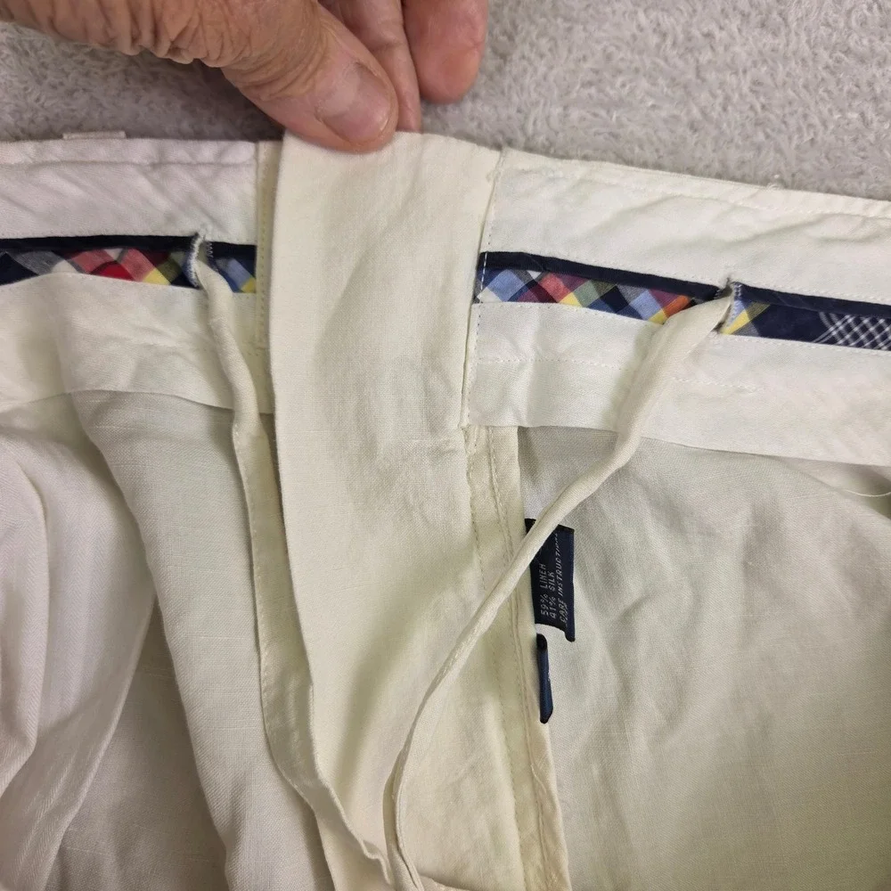Polo Ralph Lauren Mens Cream Linen Silk Blend Shorts Size 38 White Flat Front
